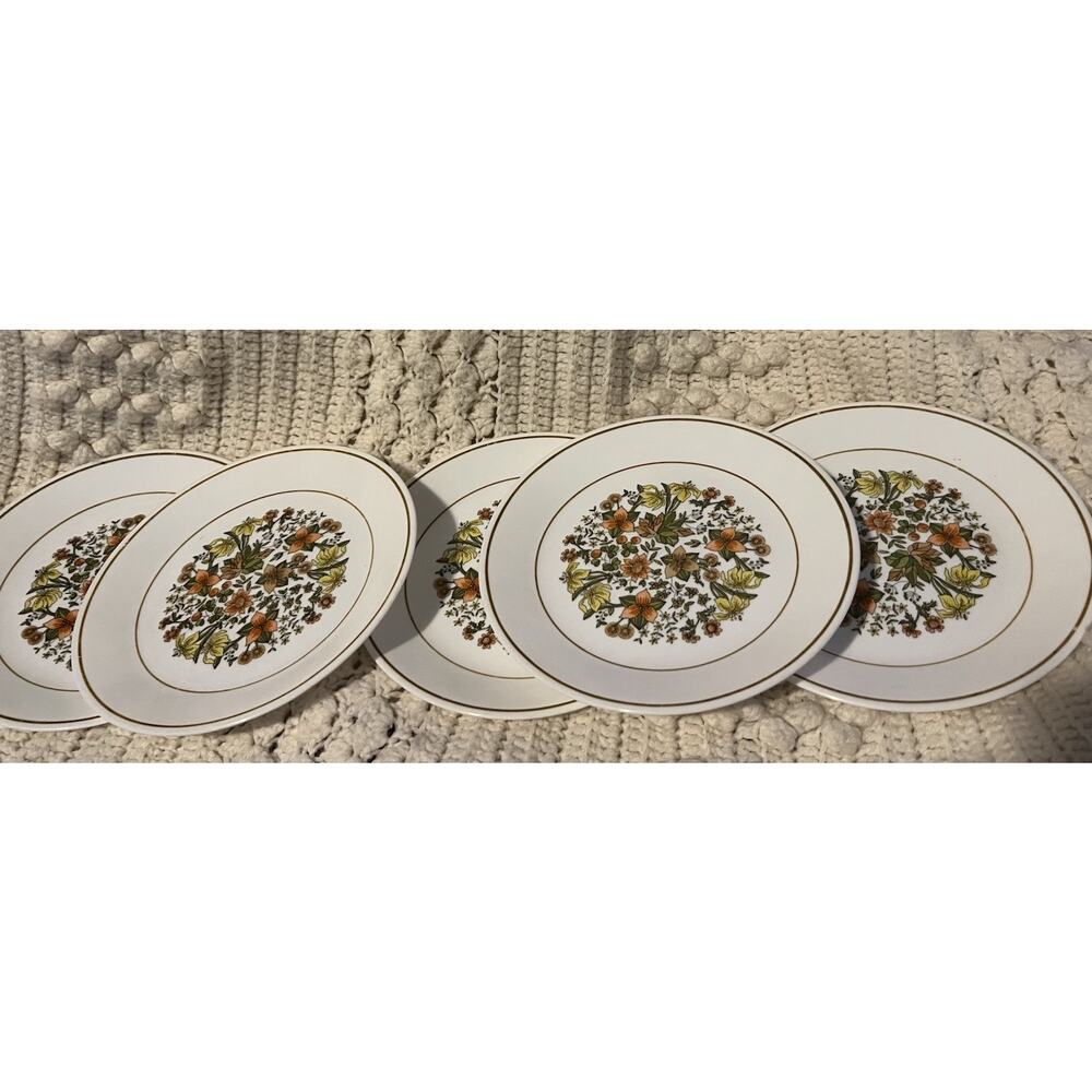 5 Vintage Correlle Indian Summer Lunch Salad Plates Fall Flowers Cottagecore